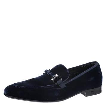 Pre Owned Salvatore Ferragamo Blue Velvet Lord 2 Horsebit Loafers Size 43.5