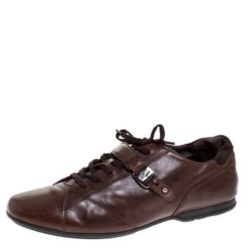 Pre Owned Salvatore Ferragamo Brown Leather Low Top Sneakers Size 45.5