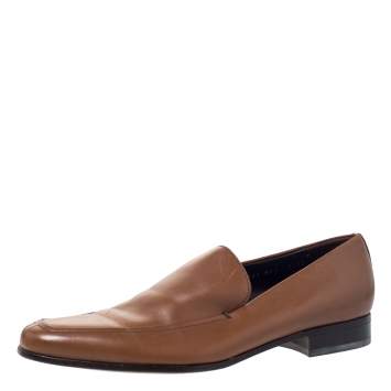 Pre Owned Salvatore Ferragamo Tan Leather Slip On Loafers Size 43