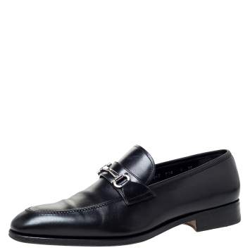 مملوكة مسبقًا Salvatore Ferragamo Black Leather Horsebit Slip On Loafers Size 43 