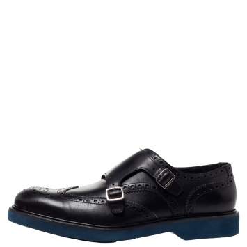 Pre Owned Salvatore Ferragamo Black Brogue Leather Monk Derby Size 42