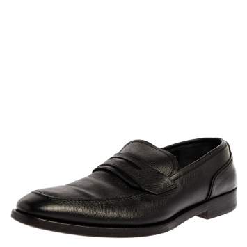 Pre Owned Salvatore Ferragamo Black Textured Leather Penny Loafers Size 44.5