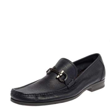 Pre Owned Salvatore Ferragamo Blue Leather Parigi Gancini Driver Loafers Size 43.5