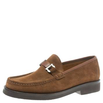 Pre Owned Salvatore Ferragamo Brown Suede Horsebit Loafers Size 43.5