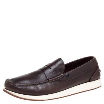 Pre Owned Salvatore Ferragamo Dark Brown Leather Penny Slip On Loafers Size 43