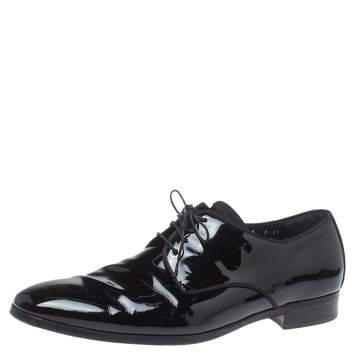 Pre Owned Salvatore Ferragamo Black Patent Leather Dimo Lace Oxford Size 43