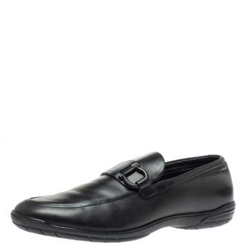 Pre Owned Salvatore Ferragamo Black Leather Gancio Slip On Loafer Size 43.5