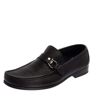 Pre Owned Salvatore Ferragamo Black Leather Gancini Loafers Size 43