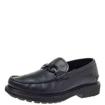 Pre Owned Salvatore Ferragamo Black Leather Double Gancio Loafers Size 40
