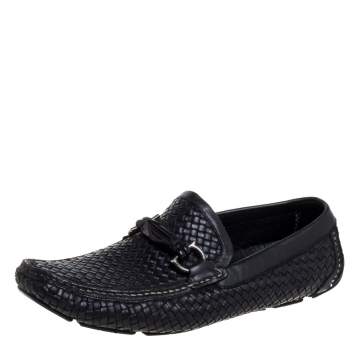 Pre Owned Salvatore Ferragamo Woven Black Leather Parigi Bit Loafers Size 44