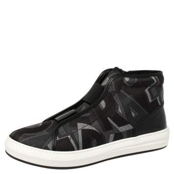 Pre Owned Salvatore Ferragamo Black Printed Canvas And Leather High Top Sneakers Size 44.5