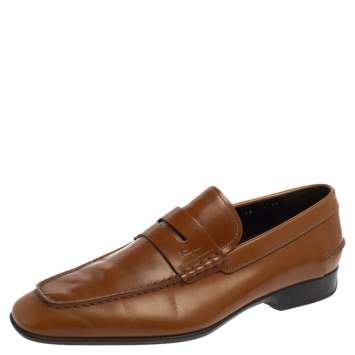 Pre Owned Salvatore Ferragamo Tan Glaze Leather Penny Loafers Size 41