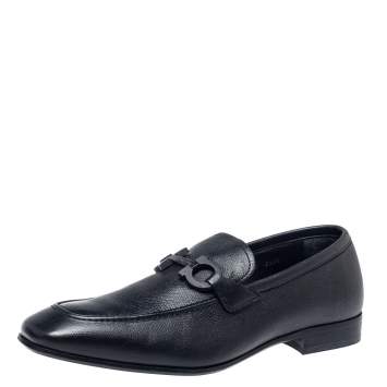 Pre Owned Salvatore Ferragamo Black Leather Double Gancio Loafers Size 40.5