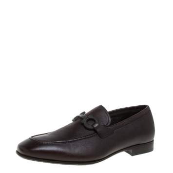Pre Owned Salvatore Ferragamo Dark Brown Leather Double Gancio Loafers Size 40.5