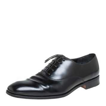 Pre Owned Salvatore Ferragamo Black Leather Lace up Oxfords Size 44.5 