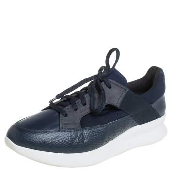 Pre Owned Salvatore Ferragamo Blue Mesh And Leather Duo Sneakers Size 41.5