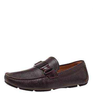 مملوكة مسبقًا Salvatore Ferragamo Dark Brown Leather Driver Loafers Size 41.5