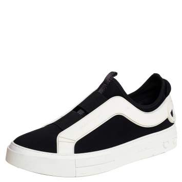 مملوكة مسبقًا Salvatore Ferragamo Black/White Fabric And Rubber Answer Slip On Sneakers Size 44