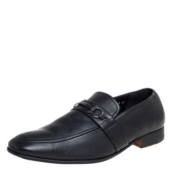 Pre Owned Salvatore Ferragamo Black Leather Slip On Loafers Size 43.5