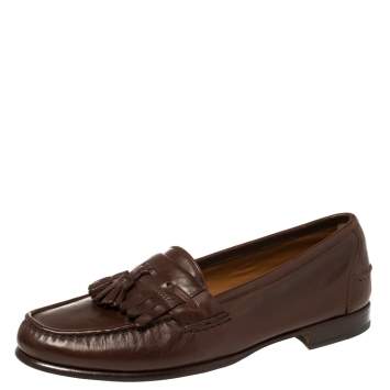 مملوكة مسبقًا Salvatore Ferragamo Brown Leather Tassel Fringe Loafers Size 43.5
