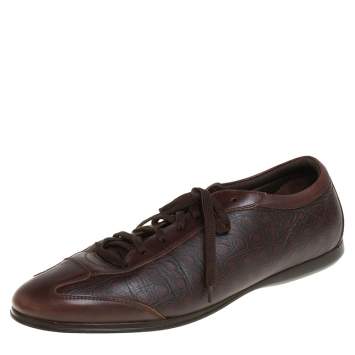 Pre Owned Salvatore Ferragamo Brown Leather Low Top Sneakers Size 44