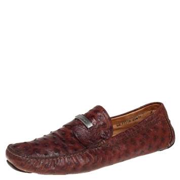 مملوكة مسبقًا Salvatore Ferragamo Brown Ostrich Leather Penny Slip On Loafers Size 45