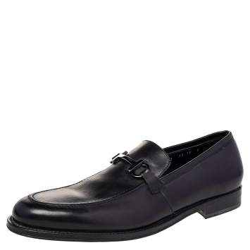 Pre Owned Salvatore Ferragamo Black Leather Gancini Bit Loafers Size 44