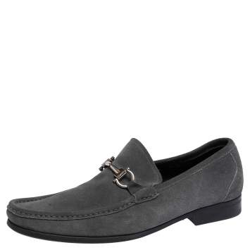 Pre Owned Salvatore Ferregamo Grey Suede Gancini  Loafers Size 43.5
