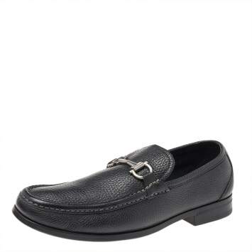 Pre Owned Salvatore Ferragamo Black Leather Gancini Slip On Loafers Size 41