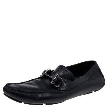 مملوكة مسبقًا Salvatore Ferragamo Black Leather Gancini Bit Slip On Loafers Size 45