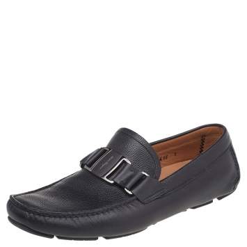 Pre Owned Salvatore Ferragamo Black Leather Slip On Loafers Size 41