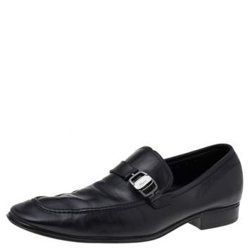 Pre Owned Salvatore Ferragamo Black Leather Slip On Loafers Size 44