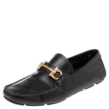 Pre Owned Salvatore Ferragamo Black Leather Slip On Loafers Size 44