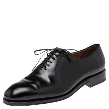 Pre Owned Salvatore Ferragamo Black Leather Lace Up Oxfords Size 42.5 