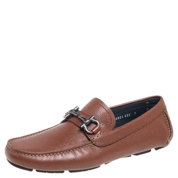 Pre Owned Salvatore Ferragamo Brown Lizard Leather Parigi Driver Loafers Size 41