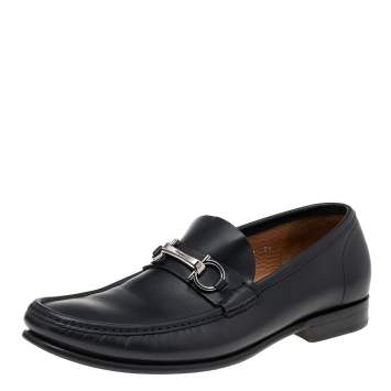 Pre Owned Salvatore Ferragamo Black Leather Gancio Slip On Loafers Size 43.5