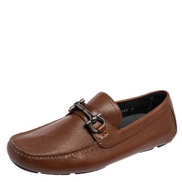 مملوكة مسبقًا Salvatore Ferragamo Brown Leather Horsebit Driver Loafers Size 42