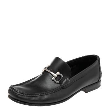 Pre Owned Salvatore Ferragamo Black Leather Gancini Bit Loafers Size 42.5