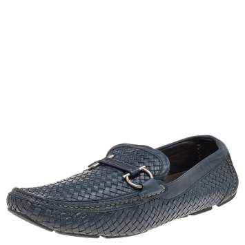 Pre Owned Salvatore Ferragamo Black Leather Slip on Loafers Size 44.5