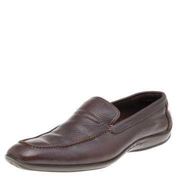 Pre Owned Salvatore Ferragamo Dark Brown Leather Slip On Penny Loafers Size 41.5