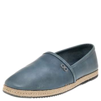 Pre Owned Salvatore Ferragamo Blue Leather Slip on Espadrilles Size 43