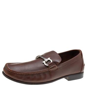 Pre Owned Salvatore Ferragamo Brown Leather Gancini Bit Loafers Size 43