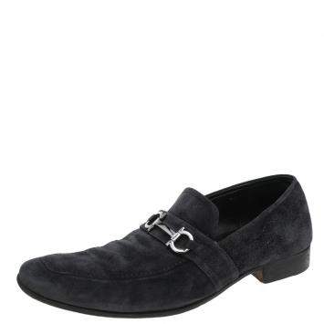 Pre Owned Salvatore Ferregamo Blue Suede Gancini Slip on Loafers Size 42.5