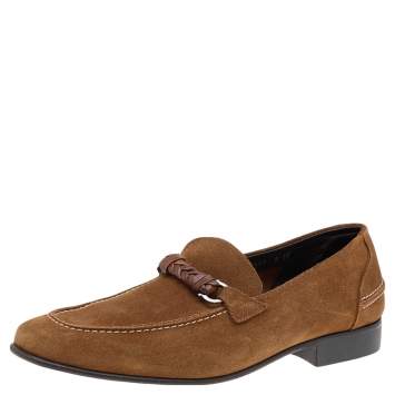 Pre Owned Salvatore Ferragamo Brown Suede Gancini Bit Loafers Size 42
