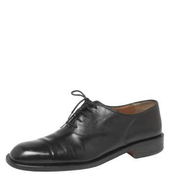 Pre Owned Salvatore Ferragamo Black Leather Lace-Up Oxfords Size 43