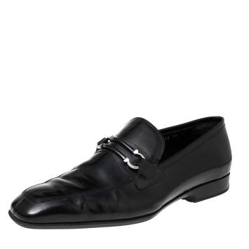 Pre Owned Salvatore Ferragamo Black Leather Slip On Loafers Size 44