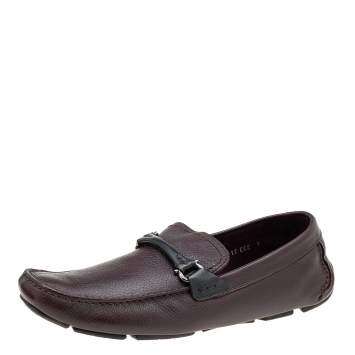 Pre Owned Salvatore Ferragamo Burgundy/Black Leather Gancini Bit Slip On Loafers Size 43