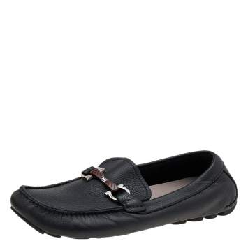Pre Owned Salvatore Ferragamo Black Leather Gancini Bit Slip On Loafers Size 43