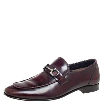 Pre Owned Salvatore Ferragamo Burgundy Leather Pavia Gancini Bit Loafers Size 40.5