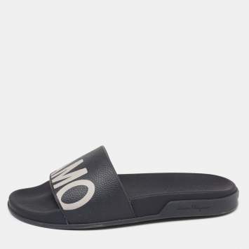 Pre Owned Salvatore Ferragamo Dark Blue Rubber Amos Slides Size 43